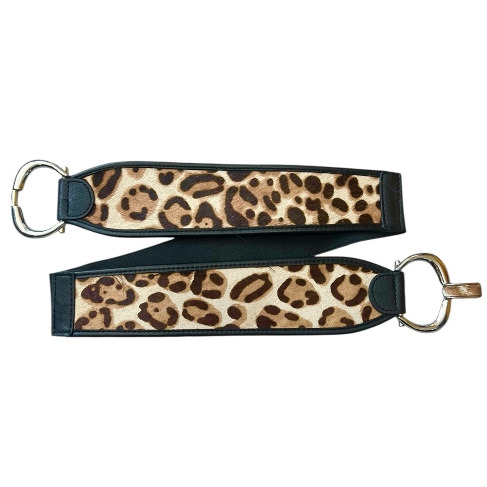 Chico's Leopard Print Furry Leather Belt with Black Trim EUC M or 38”